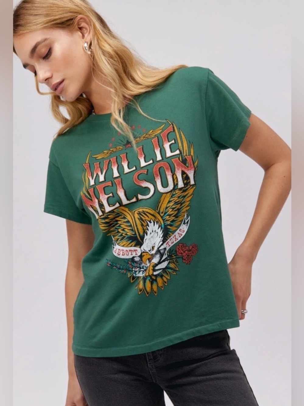 Daydreamer Willie Nelson Abbot Texas Tour tee Stormy Green Western Sz XS